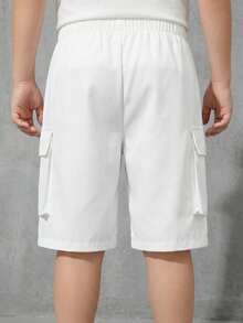 1pc Tween Boys' White Casual Loose Cargo Pocket Shorts,Fashionable Chic Comfortable Hiking Shorts For Summer,School,Sports,Daily Wear&Outings - White - View 3