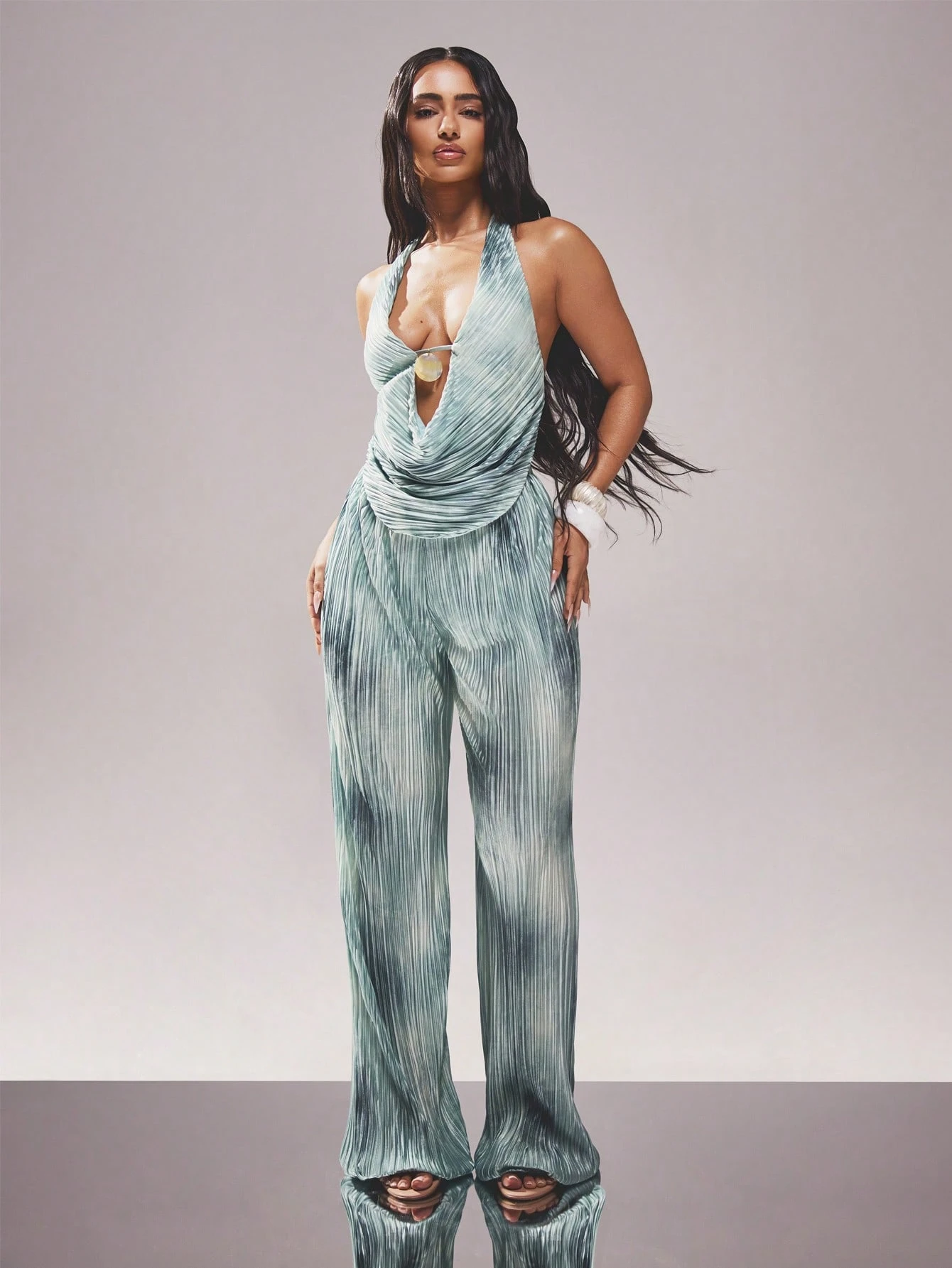 KIZN Pantalon plissé taille haute à jambes larges