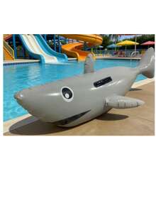 1PC Inflatable Grey Shark Shaped Floating Water Lounger, Perfect Summer Gift For Pool And Beach Party, Swimming Pool Raft Floating Recliner Fun And Relaxation During Vacation, Beach Essentials, Beach Accessories - Grey - View 3