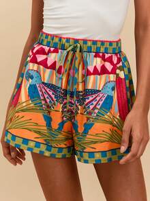 SHEIN TRVLCHIC Pantalones cortos casuales con estampado tropical - Multicolor - Ver 4