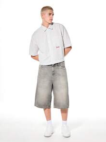 SUMWON Mens Crop Fit Checkered Button Down Short Sleeve Shirt Contrast Embroidery Casual Summer Cotton Blend Collared Top - Black and White - View 5