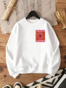 DrmWander Sudadera de mujer con cuello redondo y manga larga estampada, top casual con vibra de vacaciones - Blanco - Ver 2