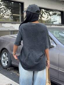 Muchica Áo thun dáng rộng màu đen chấm bi, phong cách tối giản, chất liệu 62% cotton, thích hợp cho mùa xuân và mùa hè, unisex, có thể mặc đôi. - Nhiều màu - Xem 2