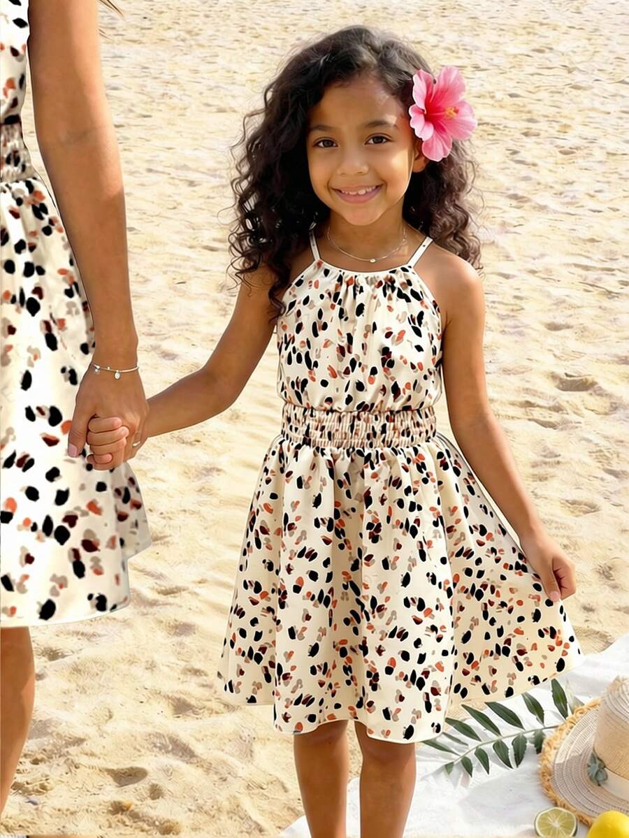 Genkimix Kids 1pc Young Girl Leopard Print Sleeveless Dress For Summer Vacation - Multicolor - View 1