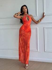 Glamine Bộ đồ bơi hai mảnh thời trang nữ, kiểu tie-dye, dây chéo, chất liệu lưới rỗng, thích hợp cho mùa hè. - Nhiều màu - Xem 4