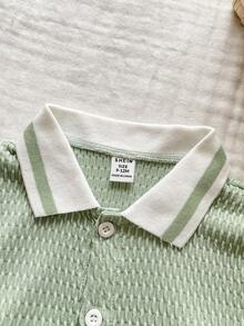 SHEIN Vintaside Kids 男婴春夏时尚休闲短袖衬衫搭配水洗牛仔短裤套装，适合居家、度假、朋友聚会等场合，为宝宝打造舒适时尚的造型。 - 綠色 - 查看 5