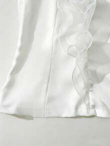 Balvessa 女士优雅V领荷叶边无袖设计上衣 - 白色 - 查看 6