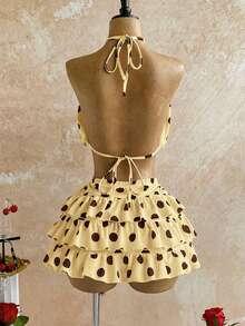 Soleia 女士度假休闲波点吊带上衣和迷你裙两件套 - 黃色 - 查看 2