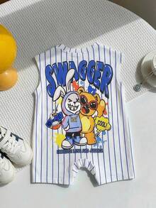 Bubblio Newborn Baby Boy Cute Summer Casual Knit Cartoon Pattern Striped Short Sleeve Romper - Multicolor - View 11