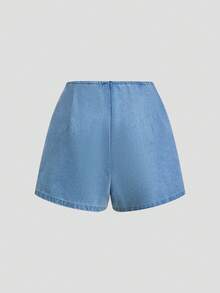 SHEIN MOD 女士休闲时尚侧褶牛仔短裙 - 淺色水洗藍 - 查看 2