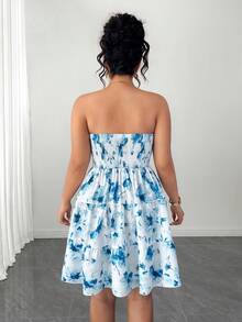 SHEIN PETITE CURVE 大码女士优雅印花无肩带连衣裙 - 彩色 - 查看 2