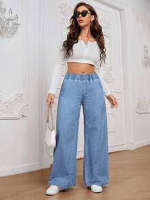EMERY ROSE Plus Size Women Casual Elastic Waist Jeans - Blue - View 5