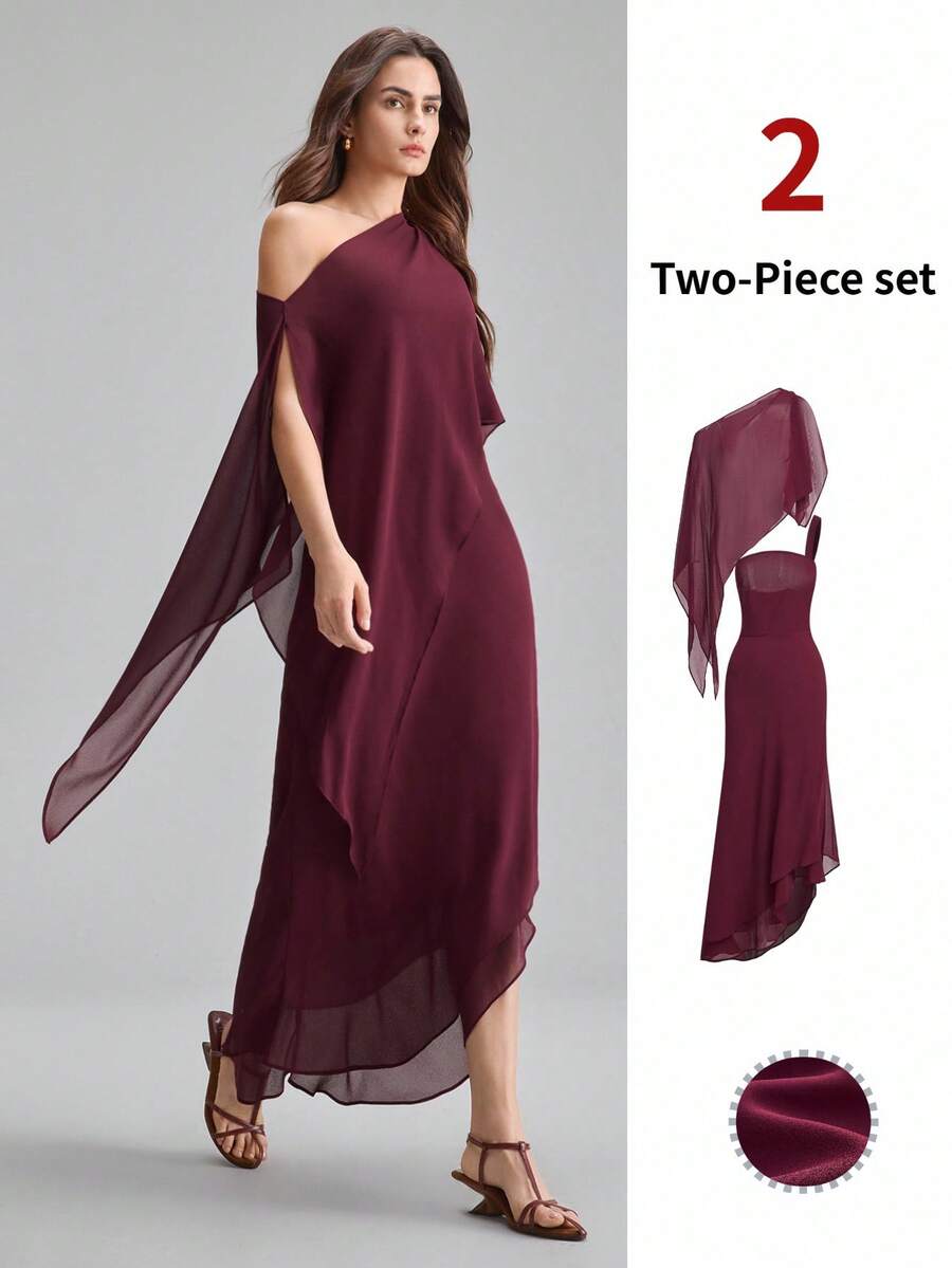 Ontre Đầm cúp ngực màu đỏ tía dáng đuôi cá, eo thon, áo choàng rời, trang phục dự tiệc cưới hiện đại thanh lịch, phong cách Pháp tối giản lãng mạn sang trọng, trang phục công sở thường ngày sành điệu, phong cách quý tộc cao cấp kín đáo, thời trang sân bay chất lượng cao, trang phục du lịch biển, thiết yếu vùng Trung Đông, chất liệu cao cấp đa năng bốn mùa, bộ hai mảnh dành cho nữ thuộc dòng sản phẩm cưới. - Màu Đỏ Sâu - Xem 1