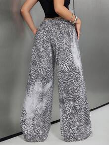 SHEIN 女士休闲轻薄豹纹直筒阔腿牛仔裤，春夏百搭 - 彩色 - 查看 2