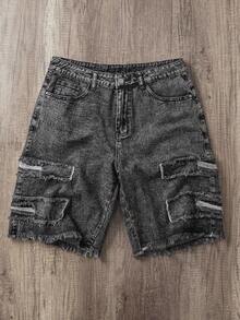 Manfinity Joysei 男士夏季黑灰色牛仔阔腿短裤 - 灰色 - 查看 1