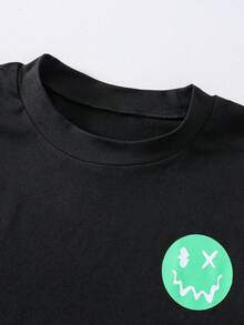 SHEIN Mirajuku Bộ đồ gồm 2 món: áo thun đen và quần short xanh lá cây cho bé trai tuổi teen, trang phục thường ngày. - màu xanh lá - Xem 7