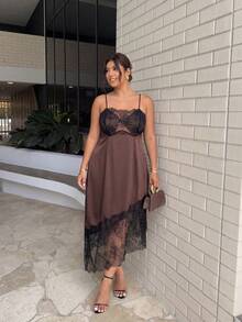 Firerie Plus Size Women Lace Elegant Waist Cinching Spaghetti Strap Party Dress Zanzea For Zanea Woman New Arrival Casual Date Dresses Whute Ladies Graduation - Brown - View 9