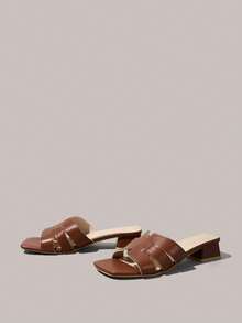 Styleloop Giày sandal cao gót nữ mùa hè, hở mũi, đế dày, màu nâu, dệt kim, dép đi nghỉ mát, đế thấp, dép đi làm, dép đi trong nhà thoáng mát. - màu nâu - Xem 2