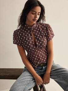 Easelle 女士休闲复古透视波点性感衬衫 - 彩色 - 查看 7