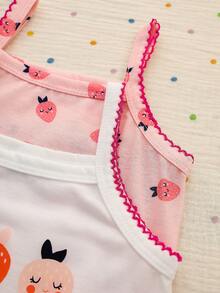 SHEIN Vintaside Kids 2pcs Baby Girls' Casual Cute Rabbit & Bear Pattern Romper, Suitable For Spring/Summer Daily Wear - Pink - View 5