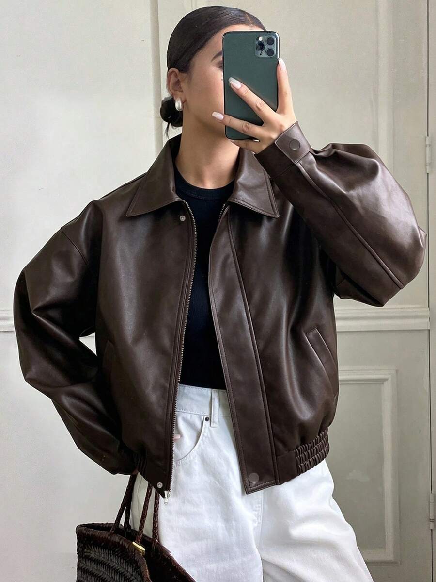 DAZY Áo khoác nữ phong cách retro dành cho người đi làm, thích hợp cho mùa xuân/thu. - màu nâu - Xem 1