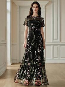 Anewsta Embroidered Mid-Length Dress, Elegant For Dates, Spring/Summer - Multicolor - View 3