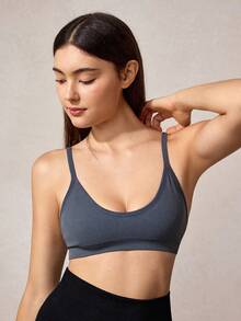 Veilyse 1pc Women's Solid Comfort Ribbed Seamless Wire-Free Bra - Dusty Blue - View 5