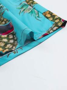 VIVINTIMO Men's Casual Pineapple Print Drawstring Waist Shorts - Blue - View 5