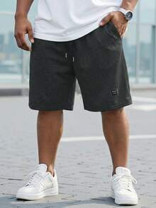 Manfinity Homme Solid Color Plus Size Shorts With Drawstring Waist And Pockets - Dark Grey - View 1