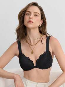 Hourtrue Áo lót ren đen gợi cảm có khóa cài phía trước, nâng ngực, chống chảy xệ và kiểm soát ngực bên, đồ lót đóng gói đơn - màu đen - Xem 7