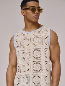 Musero Crochet Contrast Stitch Sleeveless Knit Vest All Over Design Pattern Detailing Tank Top Spring Summer Essentials Holiday Beach - Multicolor - View 2
