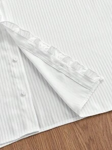Manfinity Unisex Men's Solid Color Ruffle Trim Short Sleeve Single-Breasted Shirt - White - View 5