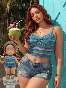 ROMWE Kawaii Blusa de punto de estilo vintage Y2K para talla grande - Azul - Ver 11