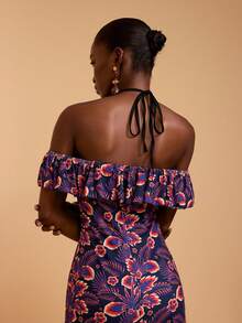 JIAN LASALA All-Over Print Floral Sleeveless Halter Women Casual Dress Off Shoulder - Multicolor - View 1