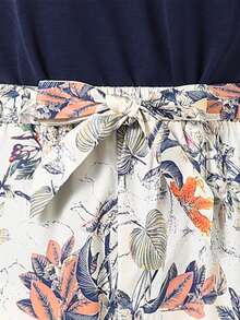 2pcs/Set Kemeja Lengan Pendek Kasual untuk Remaja Perempuan + Celana Motif Bunga, Cocok untuk Pantai & Santai - Royal Blue - View 5