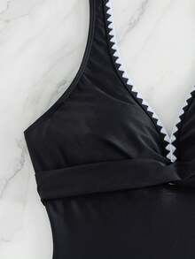 Swim Lushoire Women's Solid Color 2 Pieces Spaghetti Strap Camisole Bikini Set With Criss-Cross Front Design, Comfortable & Suitable For Summer Beach Vacation - Black - View 7