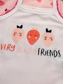 SHEIN Vintaside Kids 2pcs Baby Girls' Casual Cute Rabbit & Bear Pattern Romper, Suitable For Spring/Summer Daily Wear - Pink - View 4