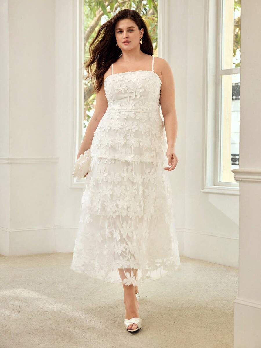 MOTF PREMIUM PLUS SIZE APPLIQUES CAMI DRESS - White - View 2