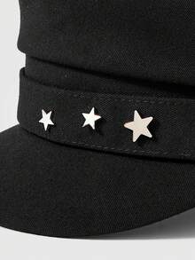 ROMWE Grunge Punk 1 pieza Gorra de béisbol negra para mujer con bordado de estrella, estilo vintage inglés, nuevo estilo navy, gorra de estilo newsboy coreano - A - Ver 3