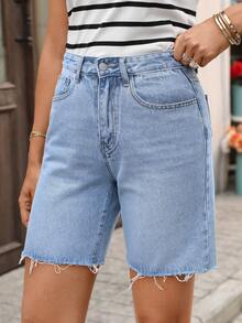 EMERY ROSE Shorts vaqueros de verano con dobladillo deshilachado, moda casual de uso diario y para ir al trabajo para mujeres - Azul - Ver 3