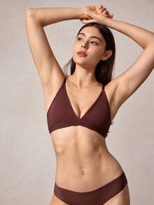 Veilyse 女士棕色三角杯性感舒适比基尼上衣，可拆卸衬垫，可调节肩带，女士内衣 - 咖啡棕 - 查看 3