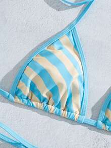 Bộ 2 món bikini tam giác buộc dây cổ, họa tiết sọc ngẫu nhiên, gợi cảm, thanh lịch, thích hợp cho bãi biển và tiệc bể bơi. - Nhiều màu - Xem 6