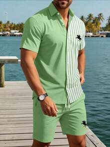 Manfinity RSRT Men's Contrast Color Casual Short Sleeve Shirt And Shorts Set  Summer Outfits  2 Piece Sets  Summer Holiday Outfits  Easter Outfits  Spring Outfits  Matching Sets - Multicolor - View 3