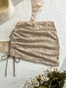 Swim SXY Váy sarong đi biển màu be bằng vải lưới mỏng, có dây rút bên hông, dành cho nữ, kiểu dáng đa năng, thoải mái. - Cà phê nâu - Xem 7