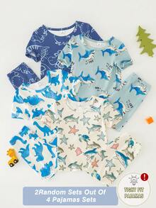 [Ngẫu nhiên 2 trong 4 bộ] Bộ đồ ngủ ngắn tay, quần short in hình hoạt hình dễ thương cho bé trai, bộ đồ ngủ 2 mảnh chủ đề động vật biển nhiều màu sắc cho bé sơ sinh/trẻ nhỏ, đồ mặc nhà thoải mái ôm sát cho bé, đồ mặc nhà hàng ngày in hình xe kỹ thuật cho bé trai, bộ đồ hè thời trang thoải mái cho trẻ em. - Nhiều màu - Xem 9