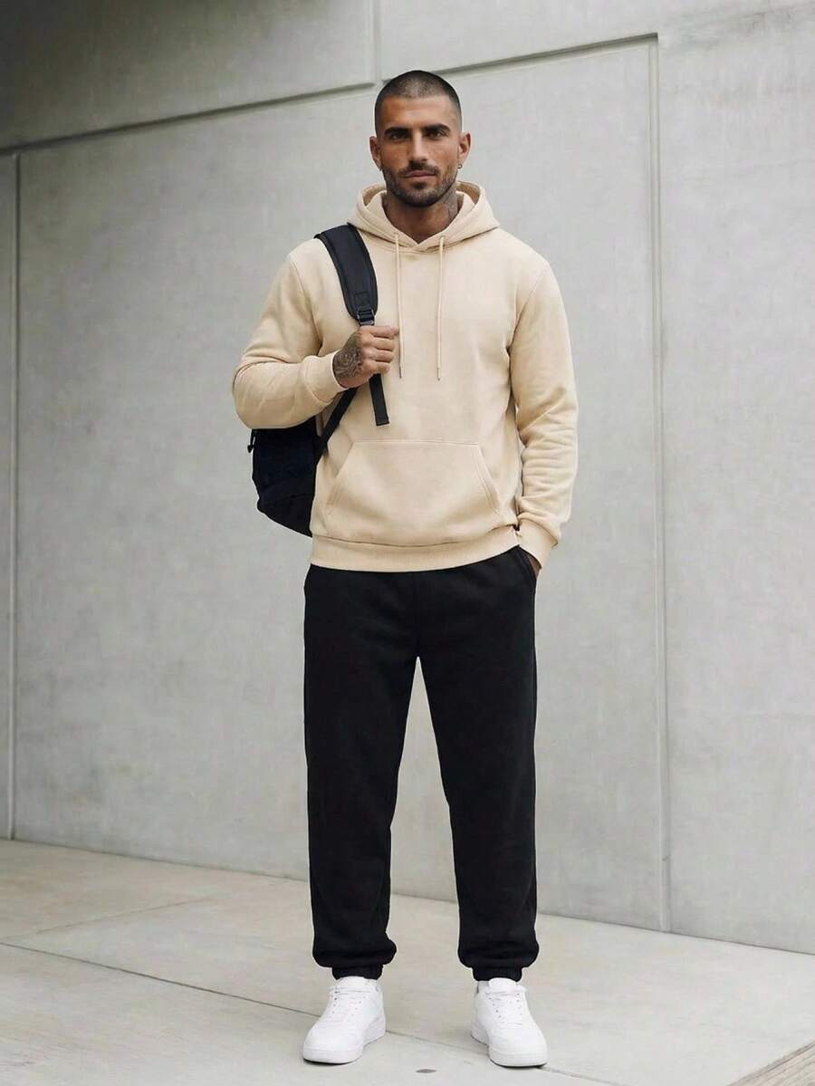 HIMLAND Set de 2 piezas Sudadera holgada de punto con hombros caídos para hombre, Conjunto casual, Conjunto de chándal para hombre, Conjunto de sudadera y pantalón de chándal para hombre, Conjunto de sudadera y pantalón de chándal para otoño e invierno - Multicolor - Ver 1
