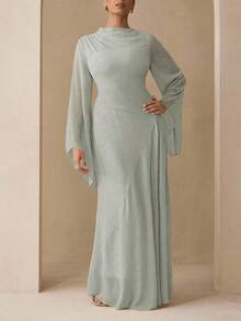 Modelyn Elegant Chiffon Pastel Color Dress, Suitable For Teachers, Back To School, Plus Size, Autumn - Green - View 1