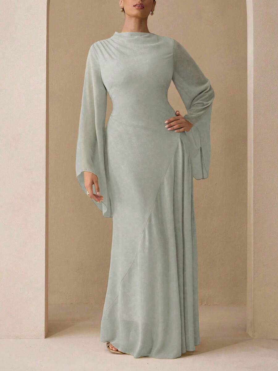 Modelyn Elegant Chiffon Pastel Color Dress, Suitable For Teachers, Back To School, Plus Size, Autumn - Green - View 1