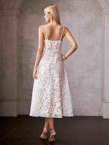 MOTF PREMIUM Đầm slip dáng chữ A thời trang và thanh lịch, ôm eo, tôn dáng, họa tiết hoa hồng nghệ thuật dành cho nữ. - trắng - Xem 3