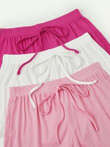 SHEIN 3pcs/Set Women's Solid Color Lace Cami Top & Shorts Pajama Set - Multicolor - View 3